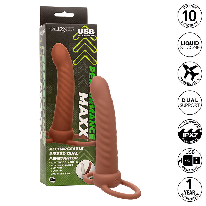 CALEXOTICS - MAXX RIBBED DOUBLE PENETRATOR 10 VIBRATIONEN BRAUN