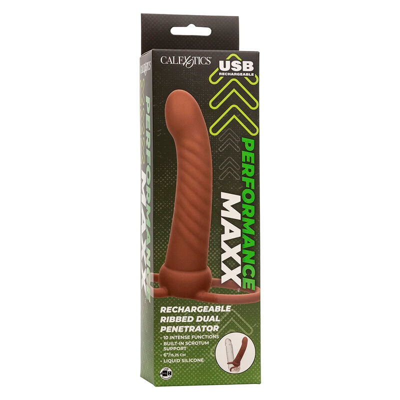 CALEXOTICS - MAXX RIBBED DOUBLE PENETRATOR 10 VIBRATIONEN BRAUN