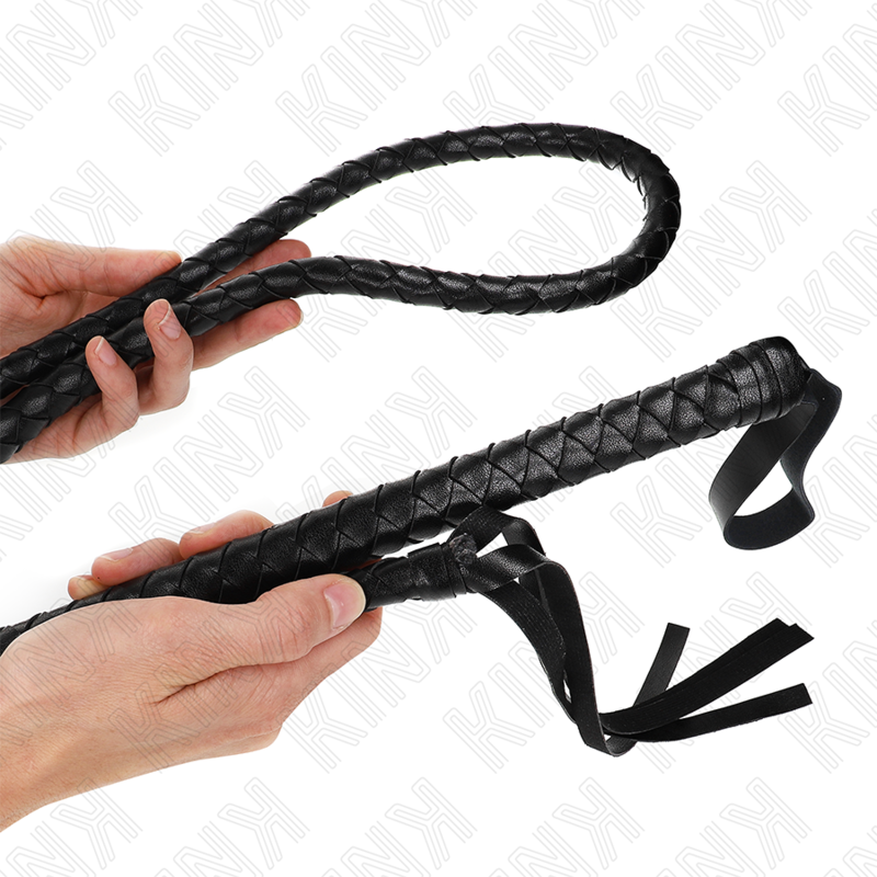 Fouet Serpent Long 210 cm Cuir et PVC Manche Bois - Kink