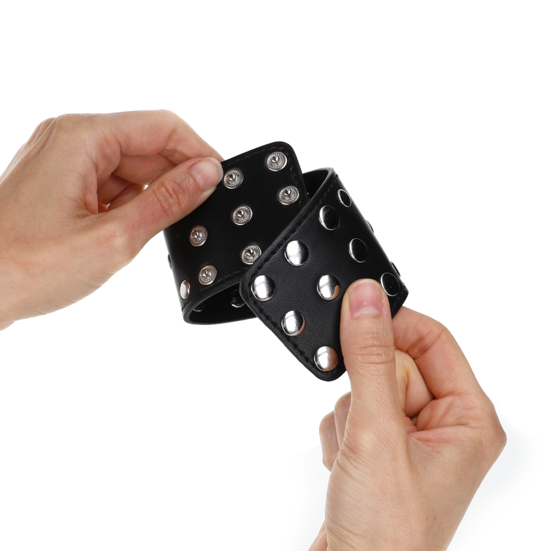 Handfesseln mit Vollnieten-Schnappverschluss, schwarz, verstellbar 19-24 cm x 5,5 cm