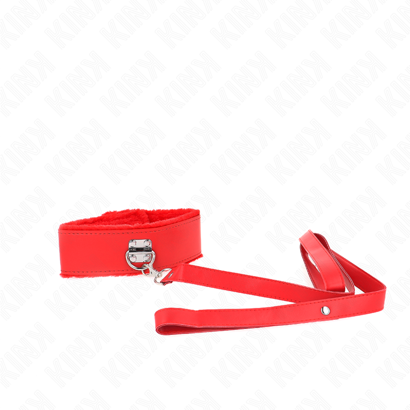 KINK - Halsband mit Leine, 116 cm, mit silbernen Nieten, Modell 4, rot, verstellbar 40-48 cm x 6 cm