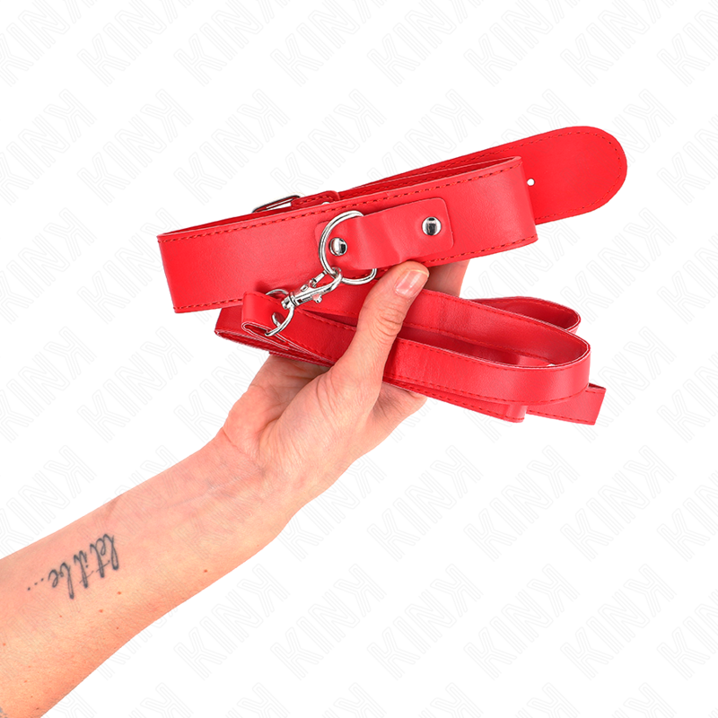 KINK - Halskette mit Gürtel, 116 cm verstellbar, rotes Armband 32-50 cm x 8 cm