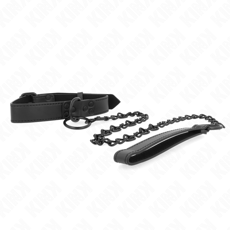KINK - Halsband mit dunkler Leine, 65 cm verstellbar (37-54 cm) x 3 cm