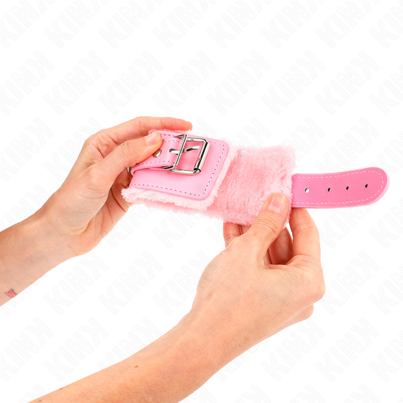 Rosafarbene Handgelenkstützen mit Fellfutter und verstellbarem rosafarbenem Gürtel 17–29 cm x 6 cm