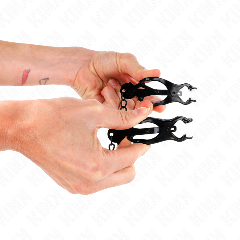 KINK - Japanische Kleeblatt-Ohrclips mit 30 cm schwarzer Kette