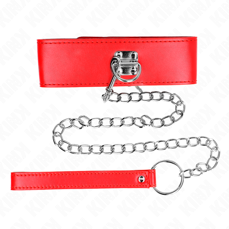 KINK - Halskette mit 65 cm Gürtel und breitem, verstellbarem rotem Armband (33,5–41 cm x 5 cm)