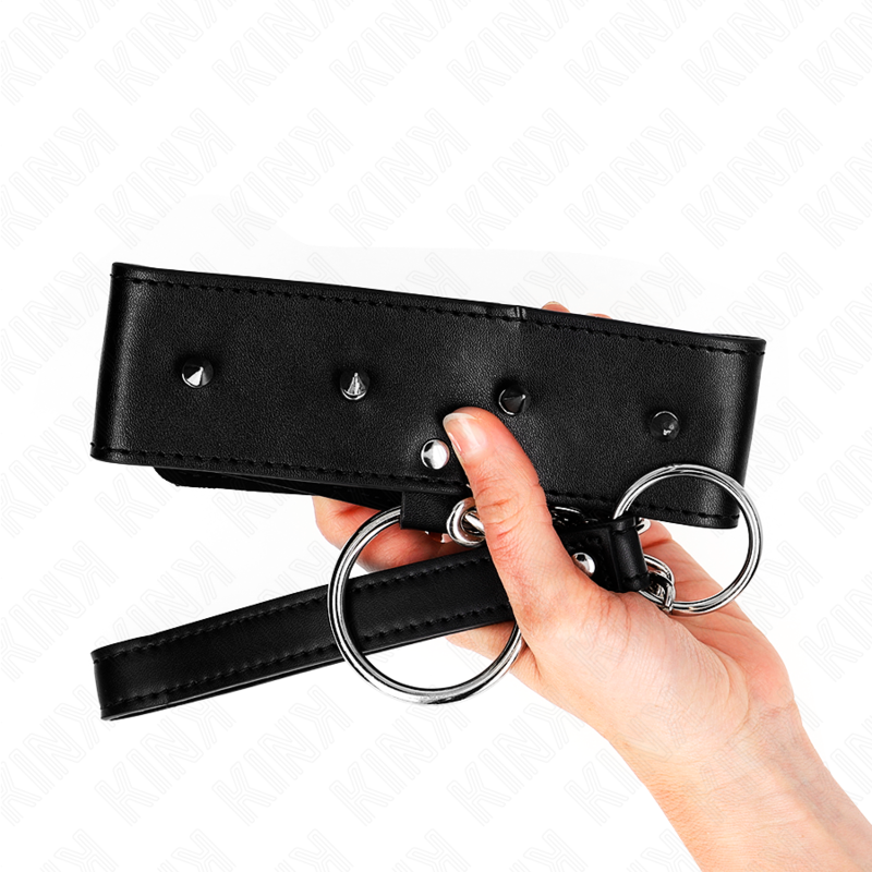 KINK - 65 CM HALSBAND MIT LEINE UND SILBERNEN NIETEN, MODELL 2, VERSTELLBAR 36-43 CM X 5 CM