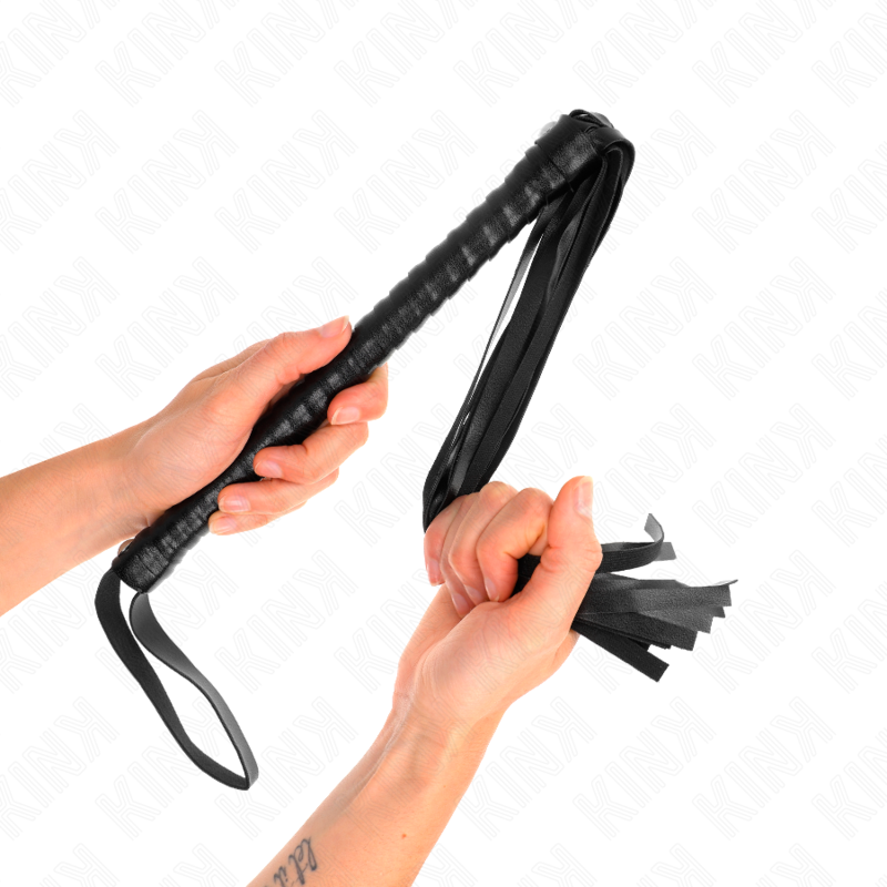 Fouet BDSM Manche Texturé Cuir et PVC 48,5 cm - Kink