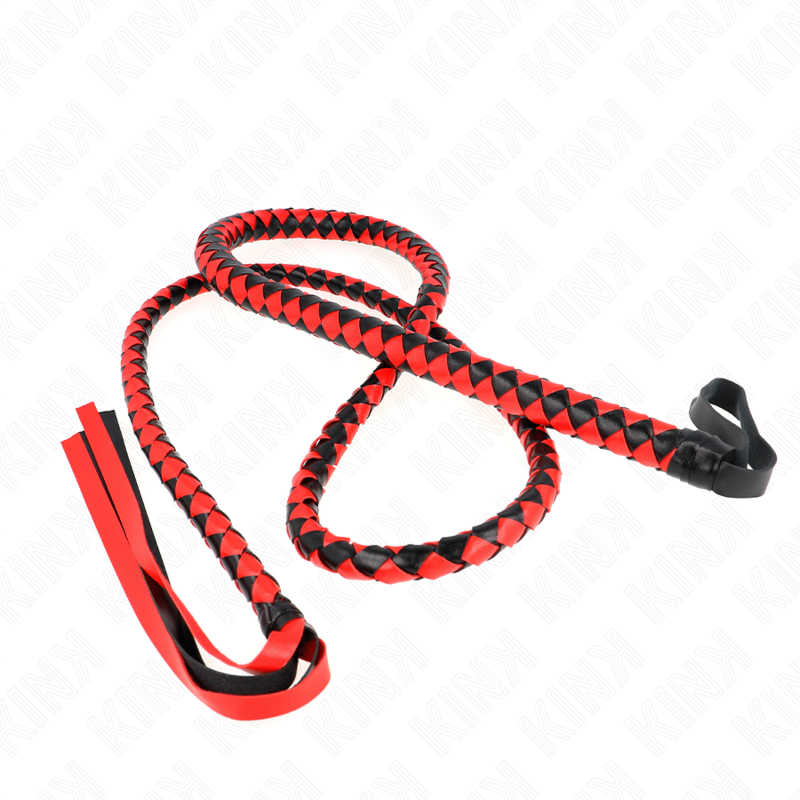 Fouet Serpent Long 210 cm Cuir et PVC Manche Bois - Kink