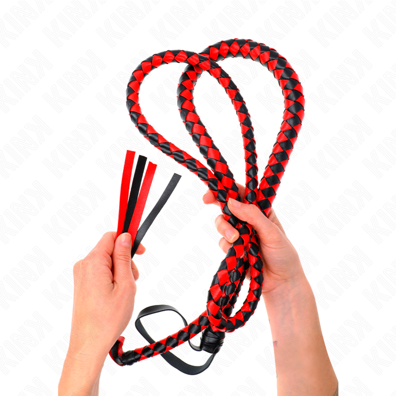 Fouet Serpent Long 210 cm Cuir et PVC Manche Bois - Kink