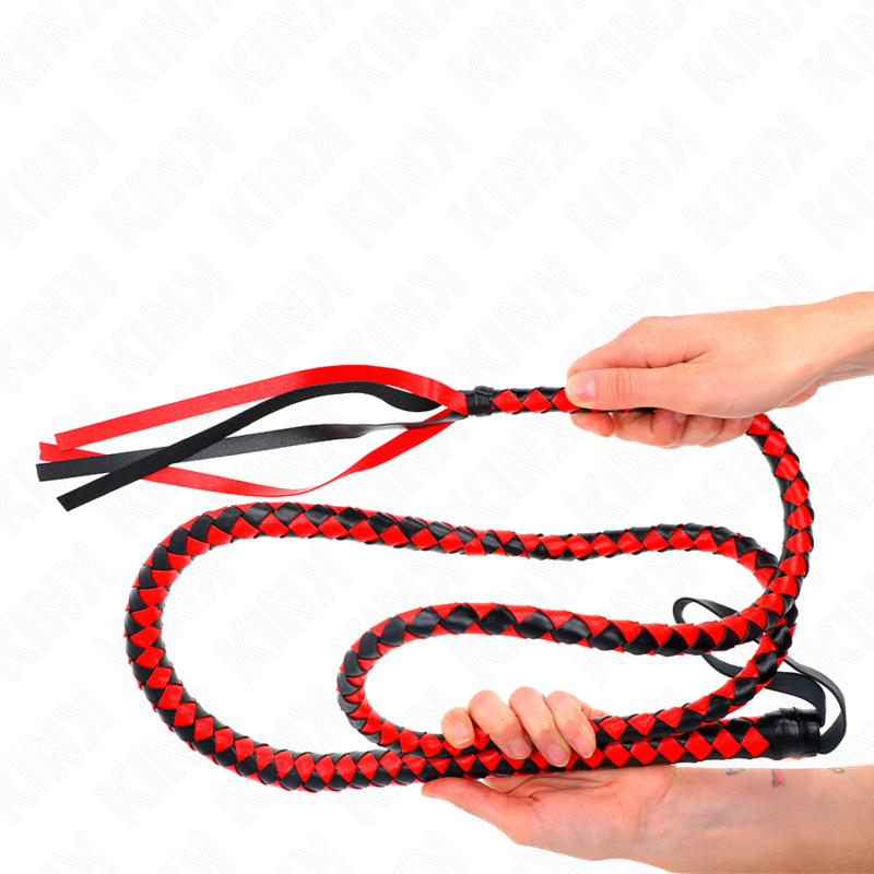 Fouet Serpent Long 210 cm Cuir et PVC Manche Bois - Kink