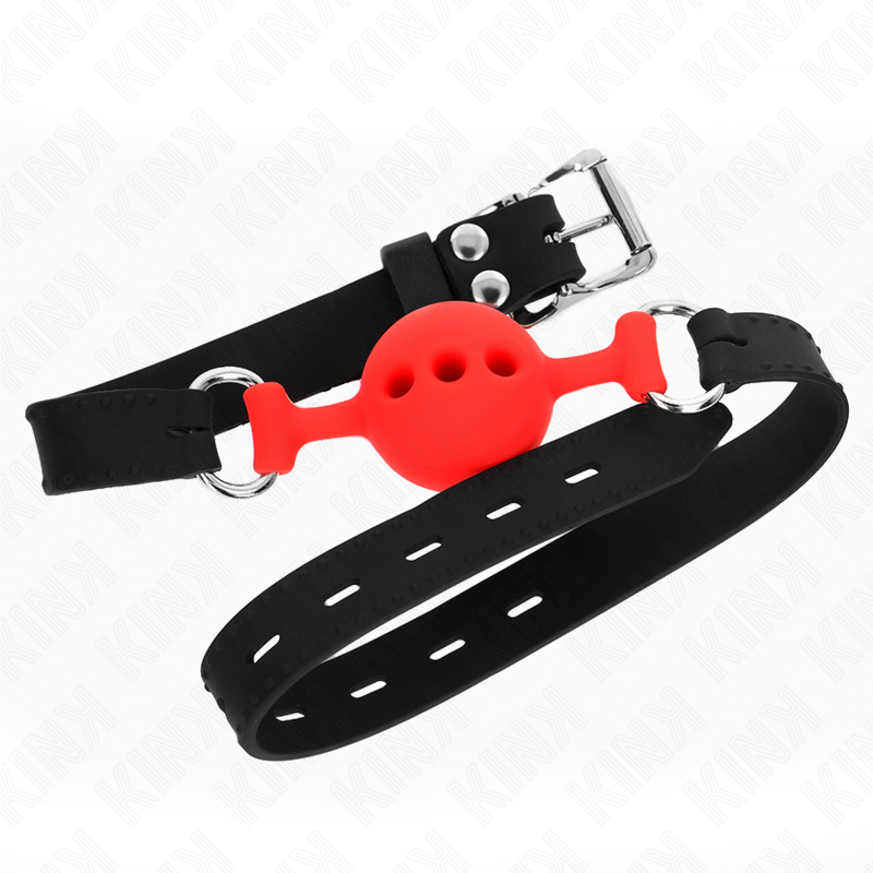 KINK – Knebel aus Vollsilikon, 55 x 2 cm, mit 4 cm Kugel, Größe S, rot, verstellbar von 35 bis 51 cm