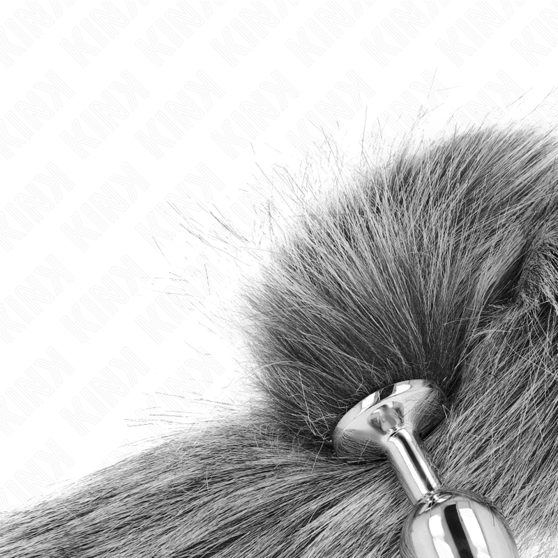 KINK - Analplug Größe S 7 x 3 cm mit 40 cm langem Kunstschwanz, grau