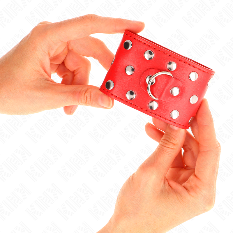 KINK - Handgelenksfesseln mit verstellbarem, rotem Nietenverschluss, 19-24 cm x 5,5 cm