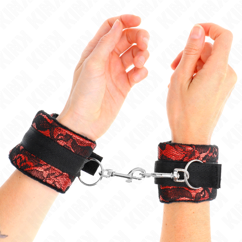 KINK – KURZE SAMTSPITZENMANSCHETTEN MIT ROT/SCHWARZEM NYLONBAND 23 X 6,5 CM
