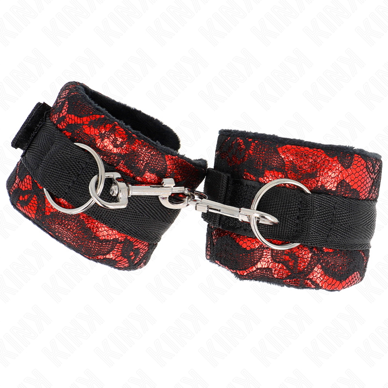 KINK – KURZE SAMTSPITZENMANSCHETTEN MIT ROT/SCHWARZEM NYLONBAND 23 X 6,5 CM