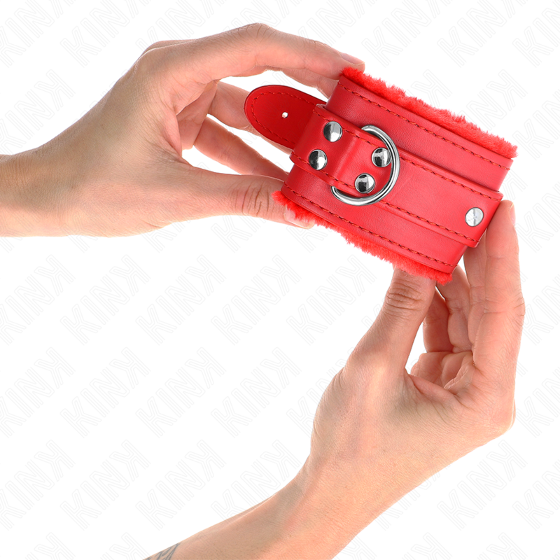 Mit rotem Fell gefütterte Handgelenkstützen mit verstellbarem roten Gürtel 17-29 cm x 6 cm