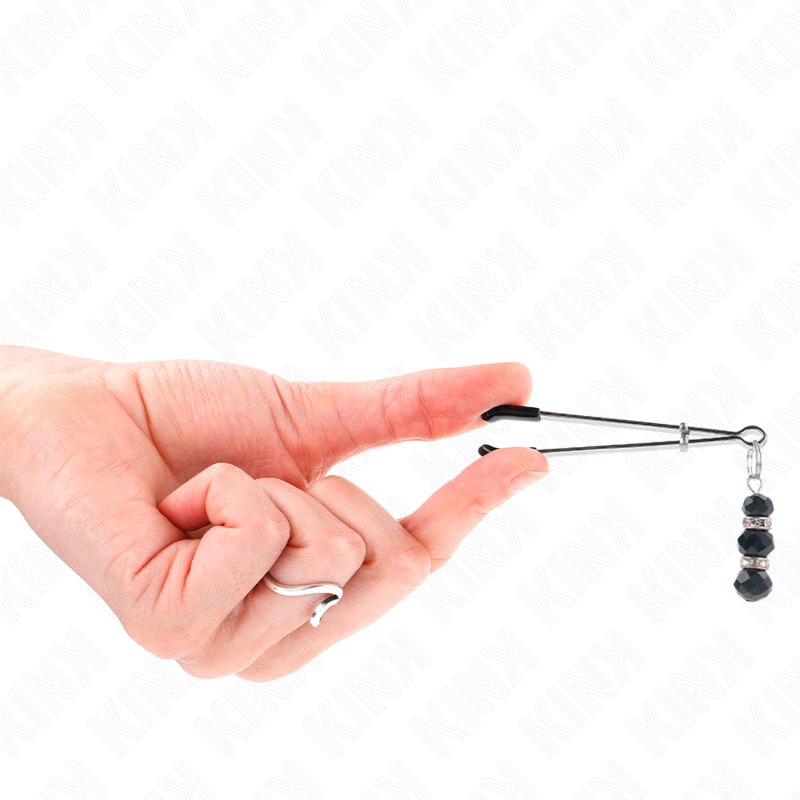 KINK – Dünne goldene Brustwarzenklemmen mit 3 schwarzen Glasperlen, 7 cm