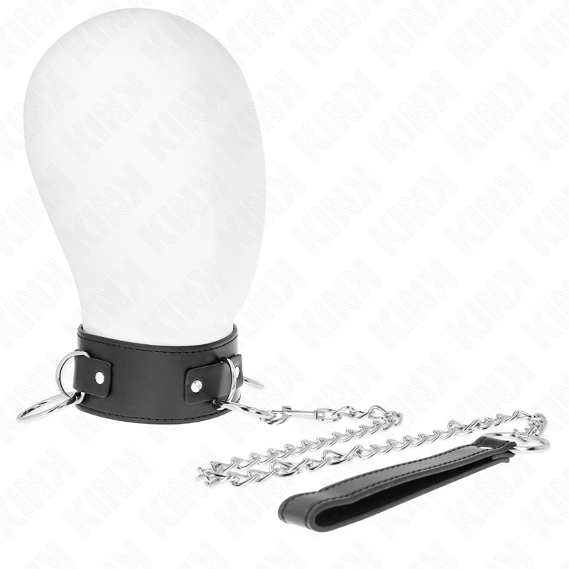 KINK - Halsband mit Leine, 65 cm, 3 Ringe, Modell 2, verstellbar 36-43 cm x 5 cm
