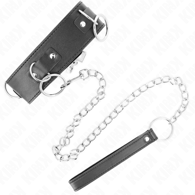 KINK - Halsband mit Leine, 65 cm, 3 Ringe, Modell 2, verstellbar 36-43 cm x 5 cm