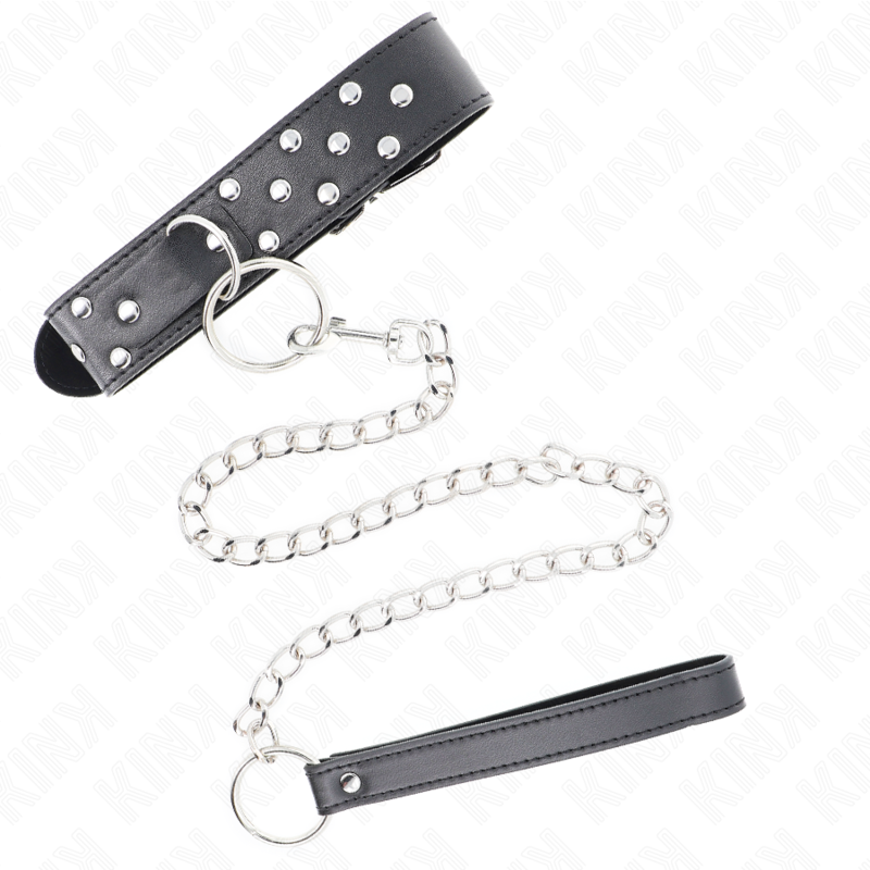 Collier BDSM Rivets Anneau Central Cuir Ajustable 36-50 cm - Kink