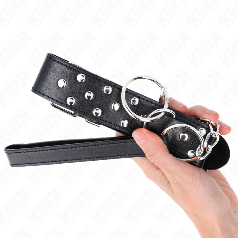 Collier BDSM Rivets Anneau Central Cuir Ajustable 36-50 cm - Kink