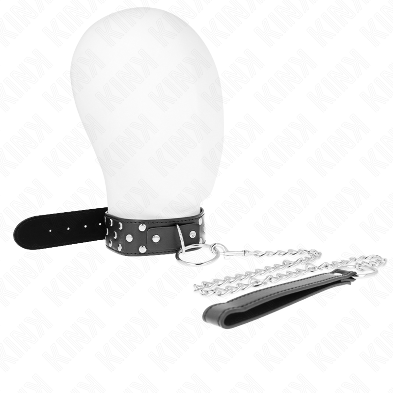 KINK – Nietenring-Halskette mit verstellbarem Gürtel, 65 cm, Schwarz, 36–50 cm x 3,8 cm