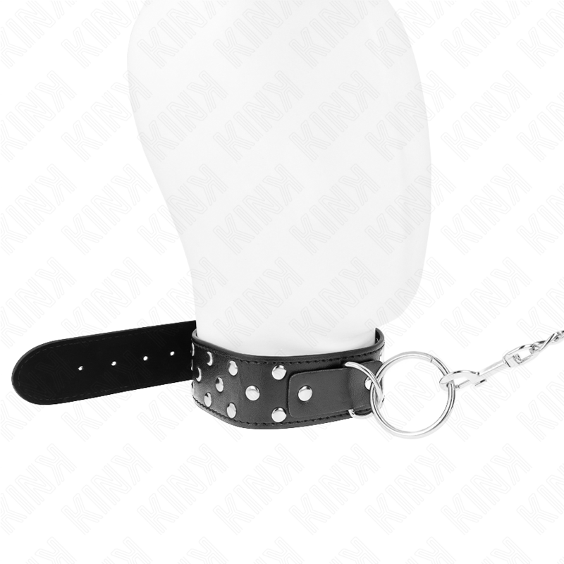 Collier BDSM Rivets Anneau Central Cuir Ajustable 36-50 cm - Kink