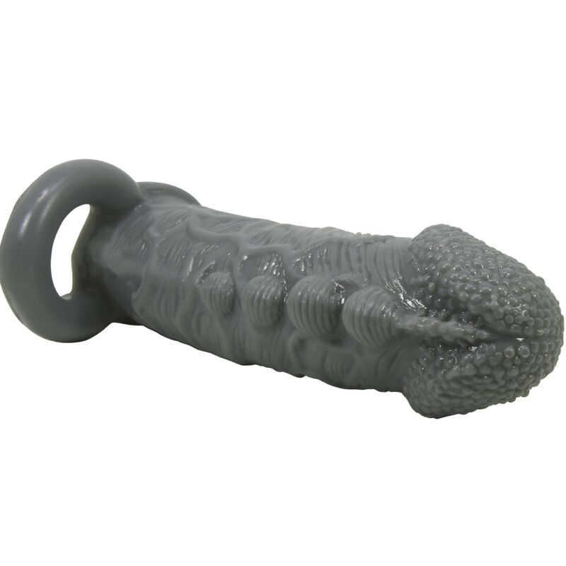 Gaine à Pénis Réaliste Texturée avec Sangle Testicules Gris - Pretty Love