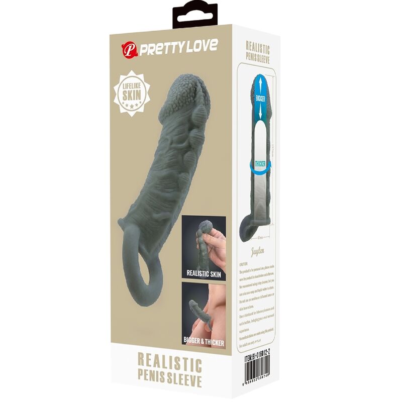Gaine à Pénis Réaliste Texturée avec Sangle Testicules Gris - Pretty Love