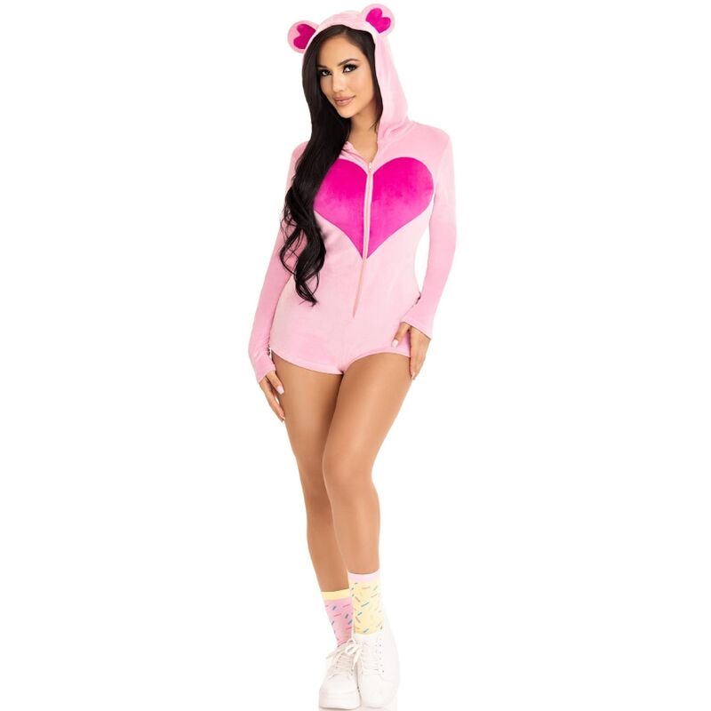 Rosa Teddybär-Samt-Bodysuit S
