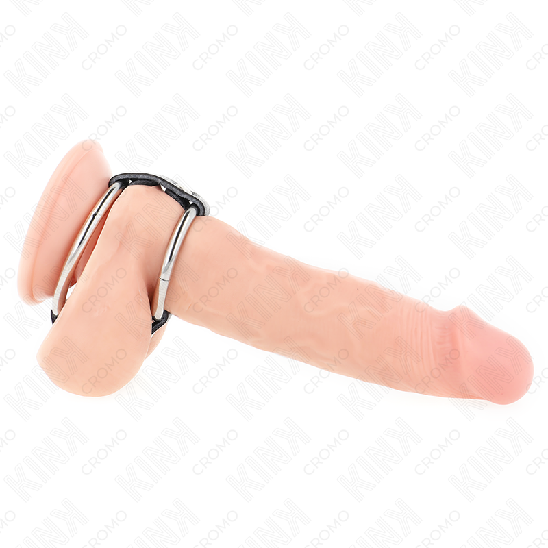 KINK – DOPPELTER METALL-PENISRING VON 3,8 CM BIS 5 CM, MIT LEDER VERBUNDEN
