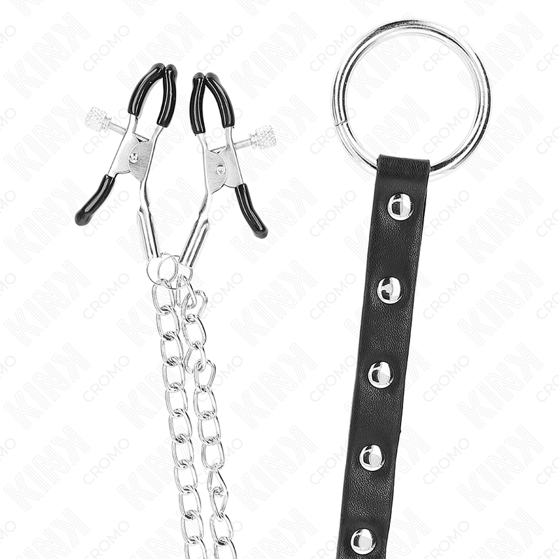 KINK – Metall-Penisring mit Kette und verstellbaren Nippelclips