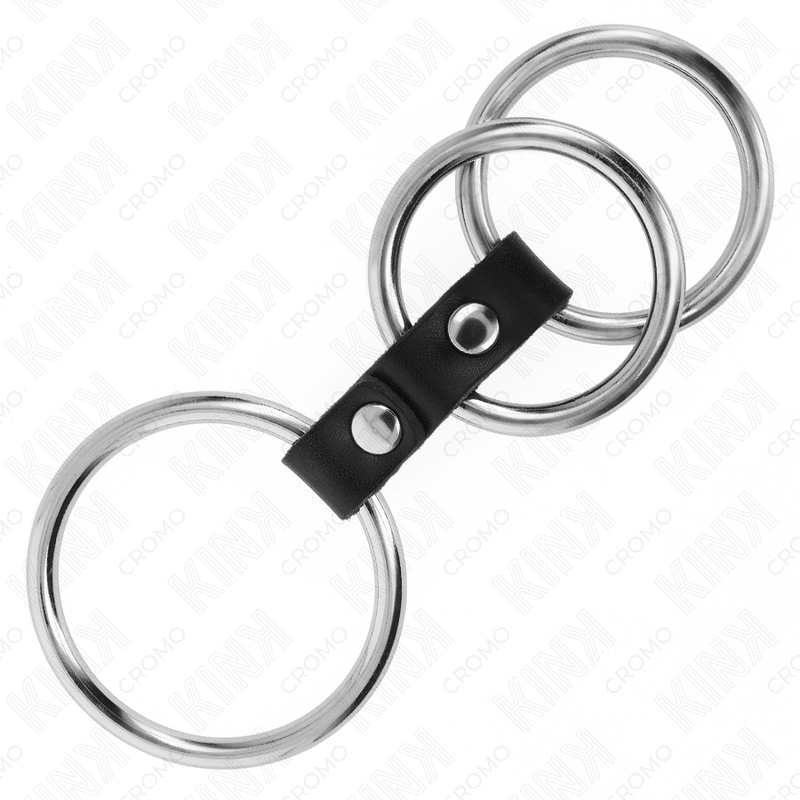 KINK – DREIFACHER PENISRING AUS METALL, 3,7 CM BIS 5 CM, MIT LEDER VERBUNDEN