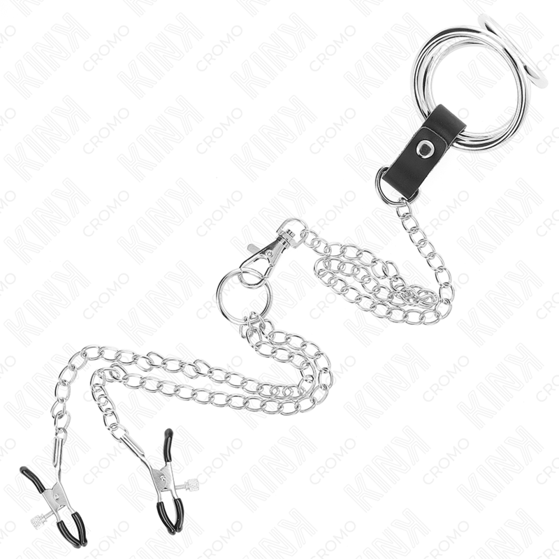 Cockring Métal avec Pinces à Tétons - Chaîne 26 cm - 3 Tailles - Kink
