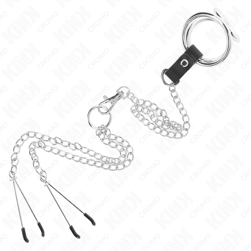 Cockring Métal avec Pinces à Tétons - Chaîne 26 cm - 3 Tailles - Kink
