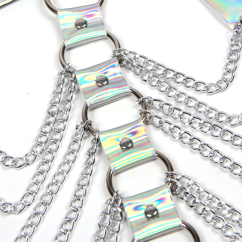 SUBBLIME - 953737 Brustgeschirr mit Ringen und silbernen Ketten, Einheitsgröße