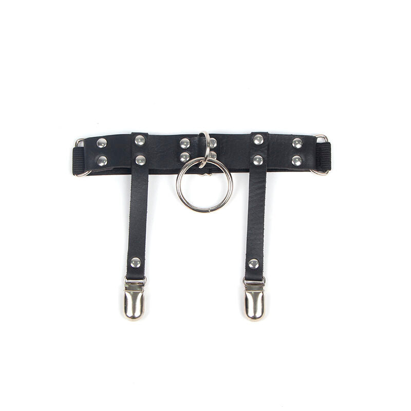 SUBBLIME - 953744 Verstellbarer schwarzer Punk-Strumpfhalter aus Leder, Einheitsgröße