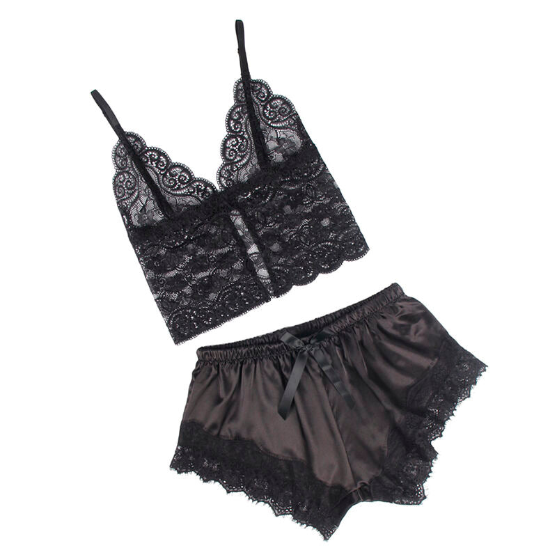 Ensemble Nuisette Satin et Pantalon Dentelle 2 Pièces - Subblime