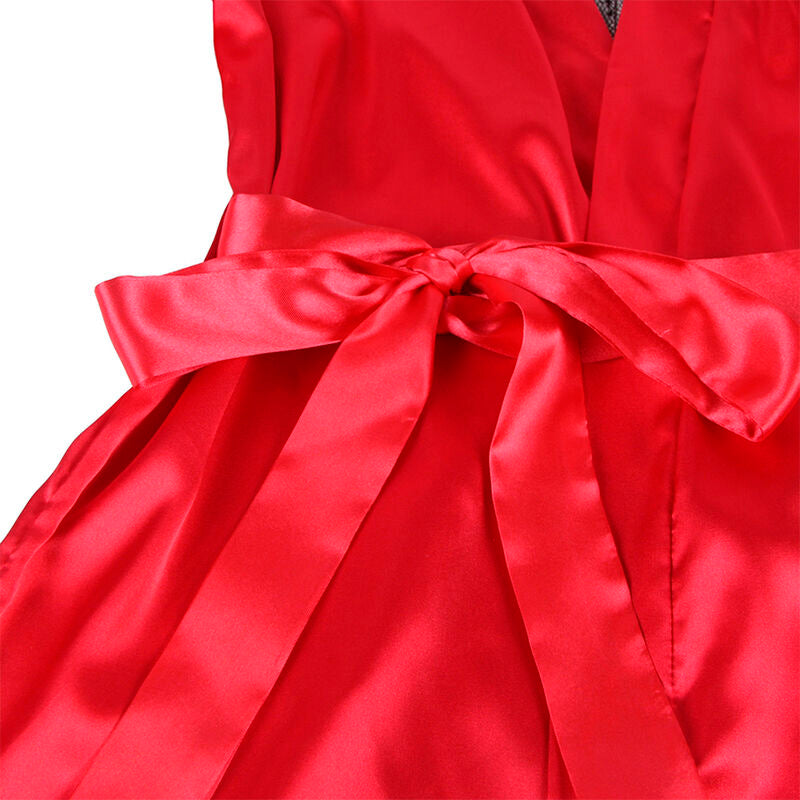 954017 transparentes Camisole mit Spitzenrücken + rot/schwarzer Tanga s/m