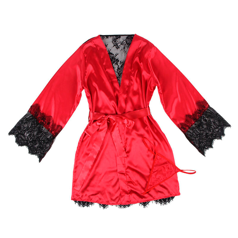 SUBBLIME - 954024 Transparentes Spitzen-Camisole + Rot/Schwarzer String L/XL