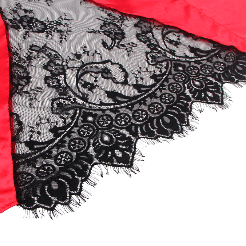 954024 transparentes Camisole mit Spitzenrücken + rot/schwarzer Tanga L/XL