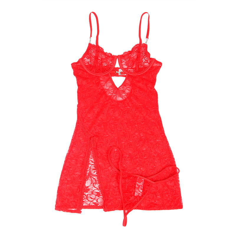 SUBBLIME - 954215 ROTE SPITZEN-BABYPUPPE MIT VERSTELLBAREN TRÄGERN L/XL