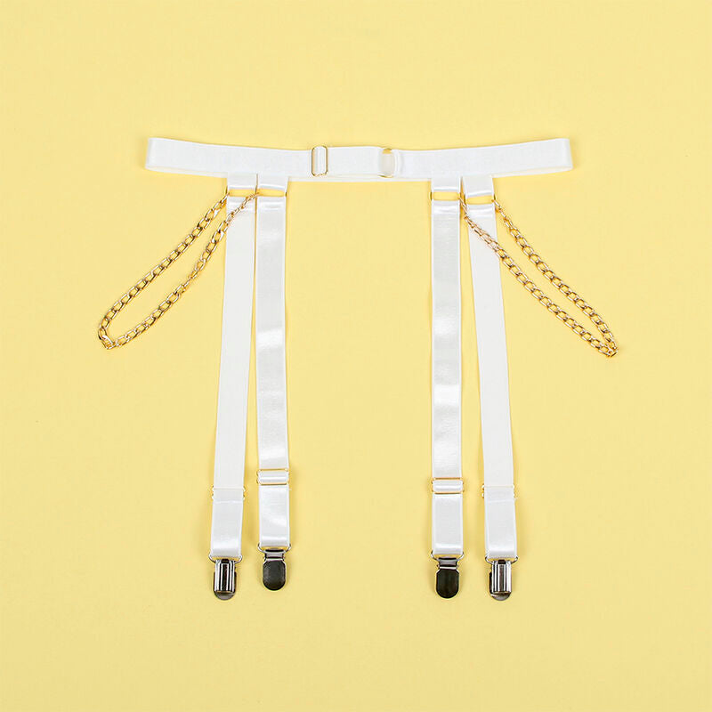 SUBBLIME - 954284 Body mit Ketten + Strumpfband, Weiß, S/M