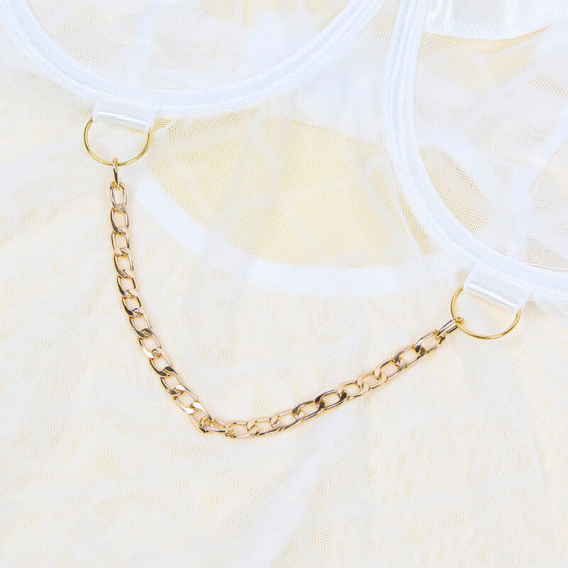 SUBBLIME - 954291 Body mit Ketten + Strumpfband, weiß, Größe L/XL