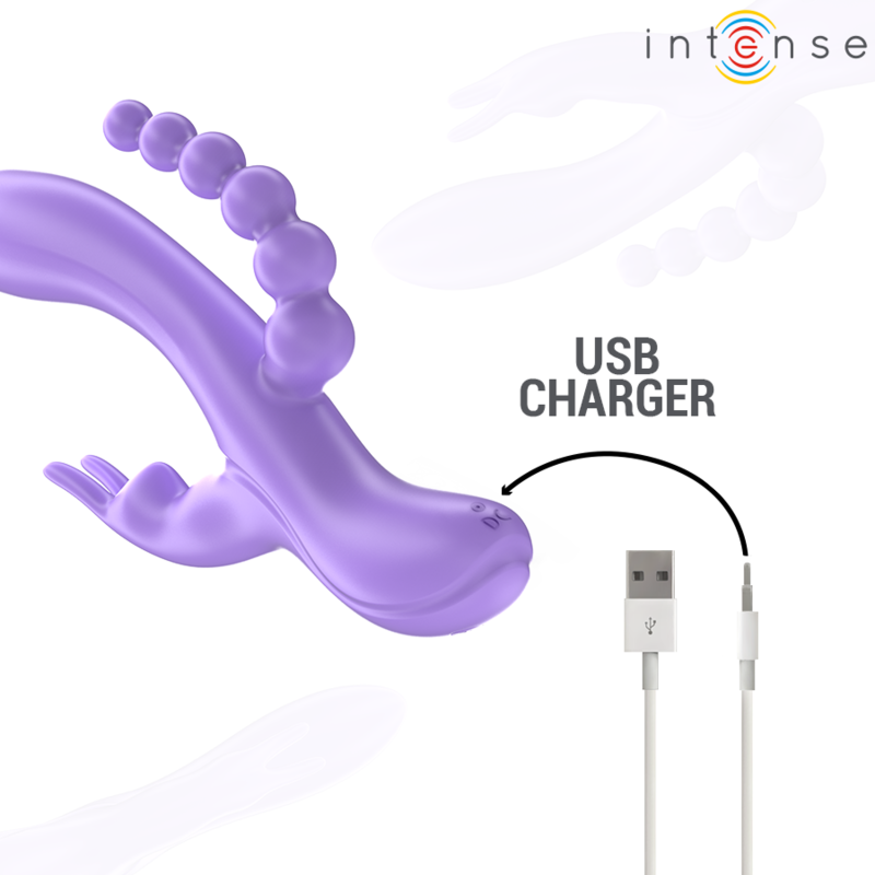 INTENSIV - MIKO DREIFACH-KANINCHENVIBRATOR &amp; STIMULATOR &amp; ANAL 7 VIBRATIONEN LILA