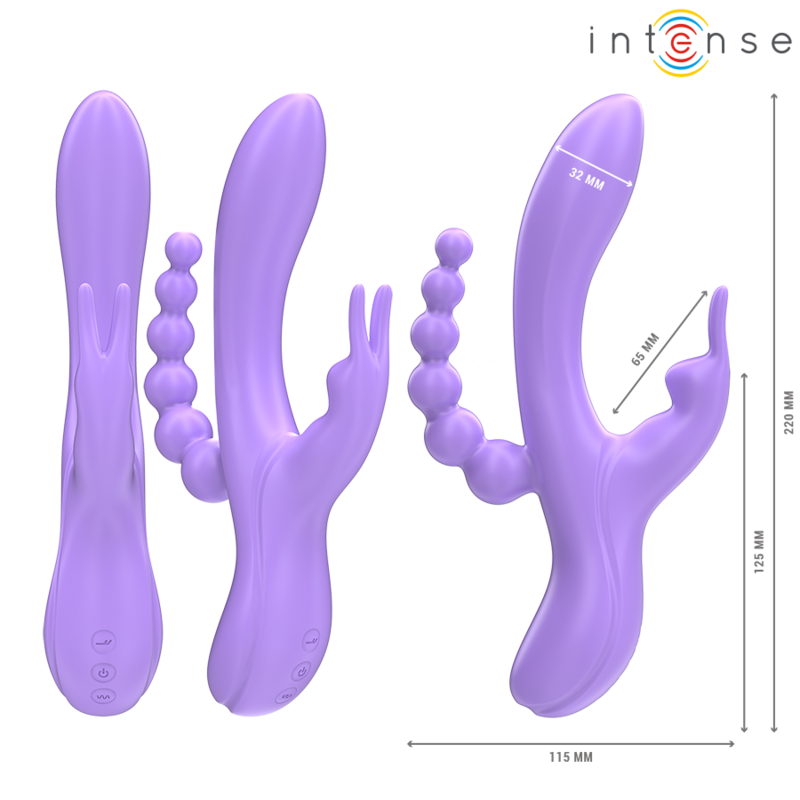 INTENSIV - MIKO DREIFACH-KANINCHENVIBRATOR &amp; STIMULATOR &amp; ANAL 7 VIBRATIONEN LILA