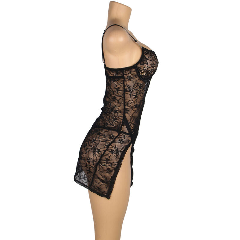 954185 schwarzes Babydoll mit verstellbaren Trägern und Spitze, S/M