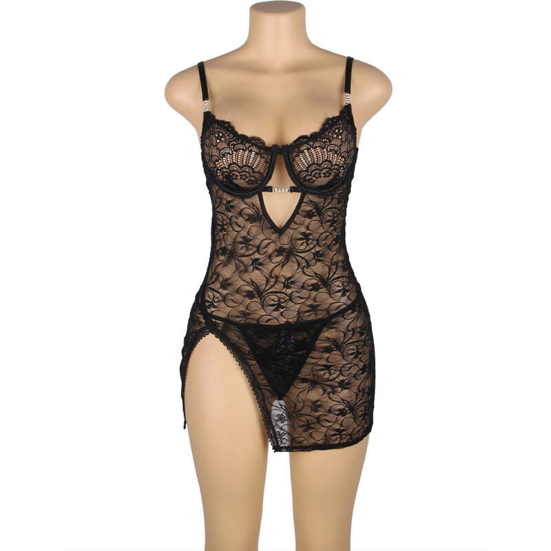 954185 schwarzes Babydoll mit verstellbaren Trägern und Spitze, S/M
