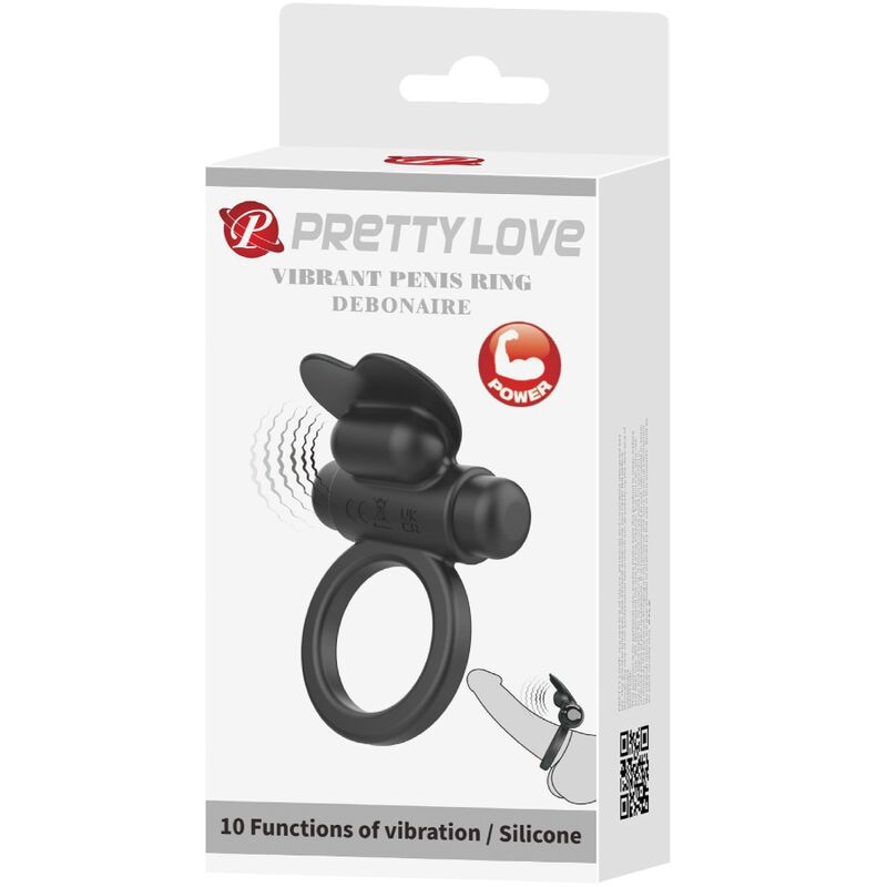PRETTY LOVE – Vibrationsring mit Gutenacht-Hasenmotiv, 10 Vibrationsmodi, Schwarz